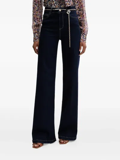 Liu •jo Chain-belt Trousers In Blue