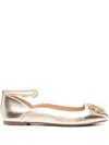 Liu •jo Chain-embellished Ankle-strap Ballet Flats In Gold