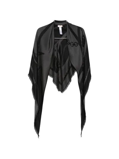 Liu •jo Chain-print Fringed Scarf In Black