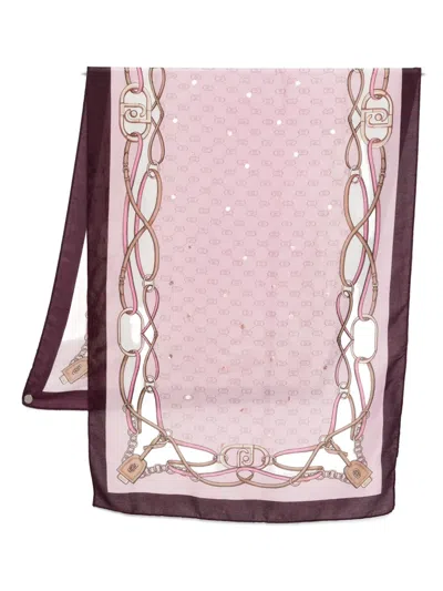 Liu •jo Chain-print Scarf In Pink
