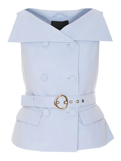 Liu •jo Liu Jo Light Blue Double-breasted Vest With A Belt
