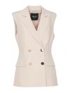 Liu •jo Double-breasted Vest In Beige