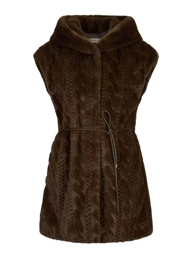 LIU •JO FAUX FUR VEST WITH HOOD