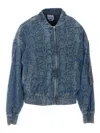 Liu •jo Denim Bomber Jacket With Python Print In Blue