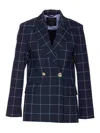 Liu •jo Check Motif Jacket Gold Buttons In Blue