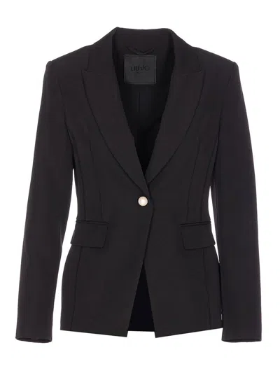 Liu •jo Black Jacket Frontal Pearl Button Closure
