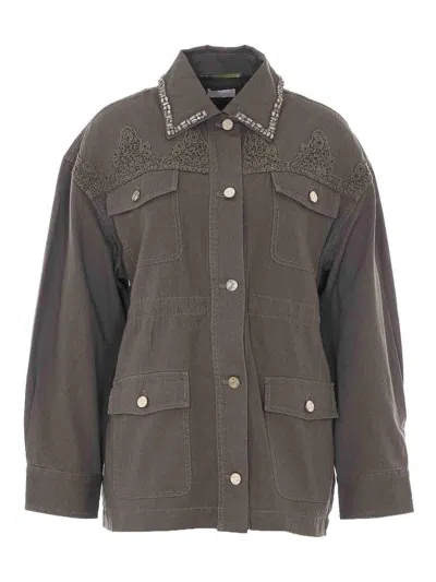 Liu •jo Olive Green Jacket In Gray
