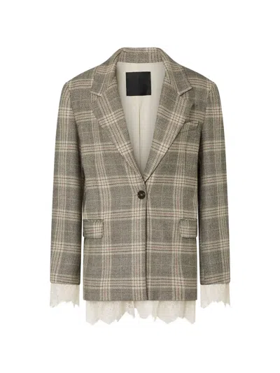 Liu •jo Check Blazer With Lace Details In Multi