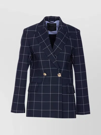 Liu •jo Check Motif Jacket Gold Buttons In Blue