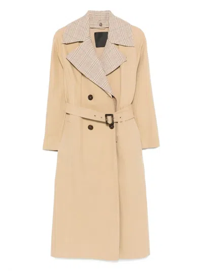 Liu •jo Checked-lapels Belted Coat In Neutral