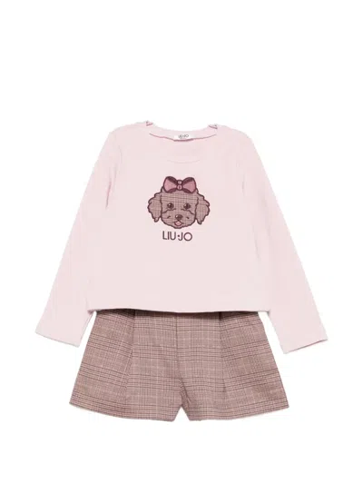 Liu •jo Kids' Checked Short And T-shirt Set In Brown