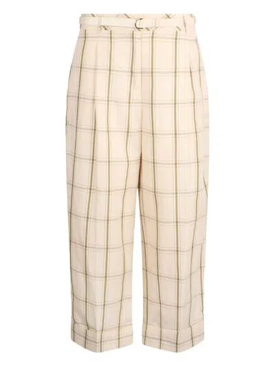 Liu •jo Linen-blend Check Trousers In Neutrals