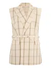 Liu •jo Linen-blend Check Waistcoat In Neutrals