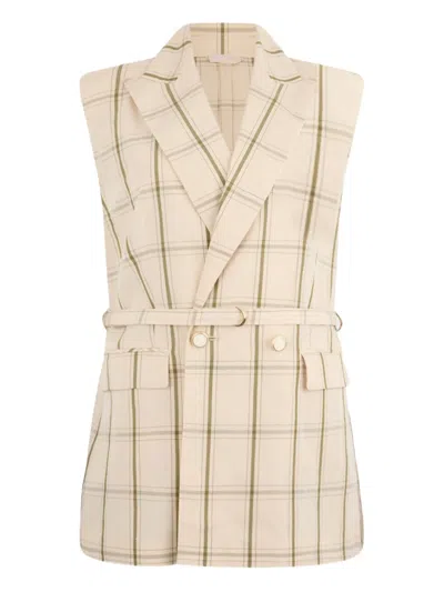 Liu •jo Linen-blend Check Waistcoat In Neutrals