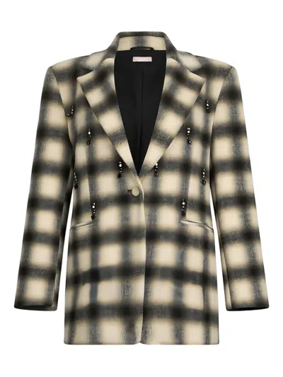 Liu •jo Chequered Bejewelled Embroidery Jacket In White