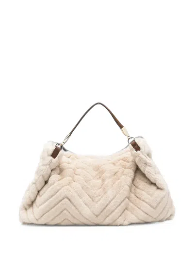 Liu •jo Chevron Faux-fur Shoulder Bag In Pink