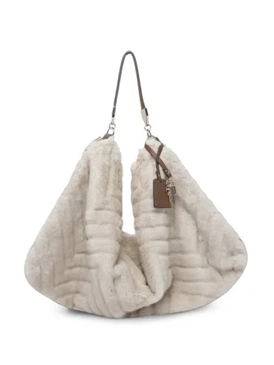 Liu •jo Chevron Faux-fur Tote Bag In Gray