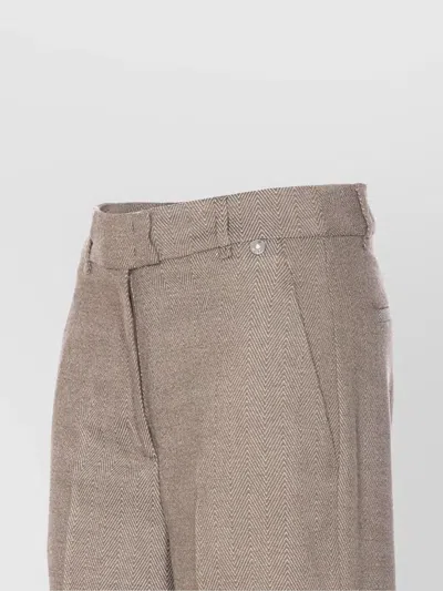 Liu •jo Chevron Herringbone Straight Fit Trousers In Neutral
