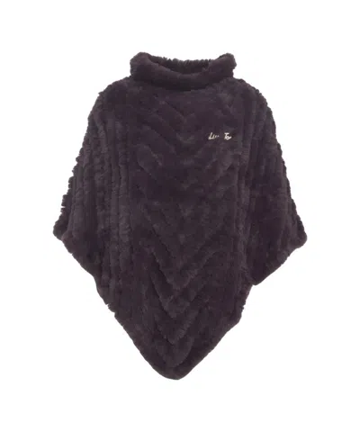 Liu •jo Chevron Pattern Faux Fur Poncho In Black