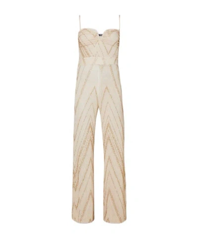 Liu •jo Chevron-pattern Jumpsuit In Nude