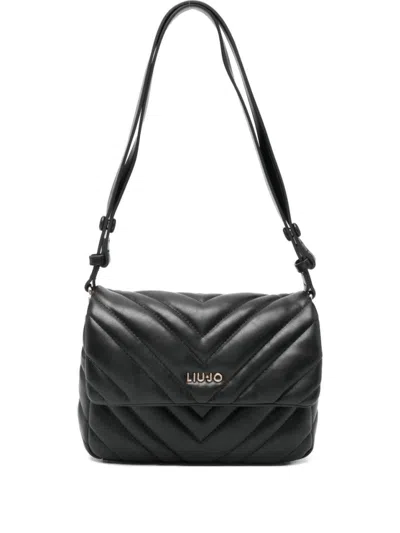 Liu •jo Chevron-quilted Shoulder Bag With Metallic Logo In Black
