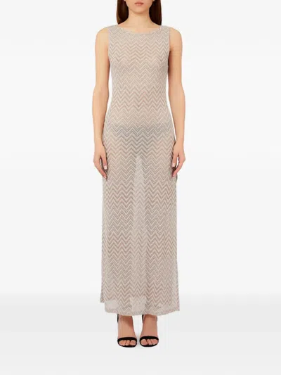 Liu •jo Chevron Sleeveless Dress In Neutral