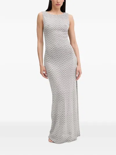 Liu •jo Chevron-knit Sleeveless Maxi Dress In Gray