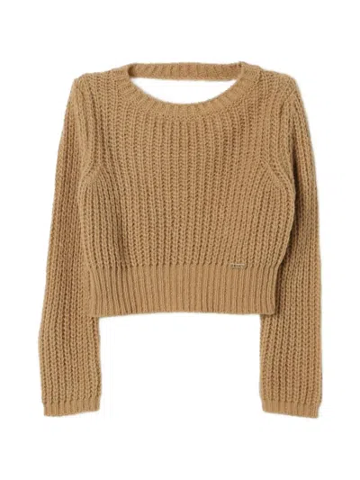 Liu •jo Kids' Chunky-knit Cut-out Jumper In Neutrals