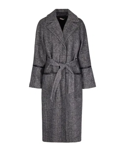 Liu •jo Sequin-embellished Herringbone-pattern Coat In Black