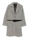Liu •jo Tailored Herringbone Grey Coat With Slim Belt In Gray