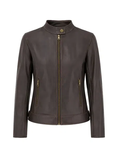 Liu •jo Coated Fabric Biker Jacket In Brown