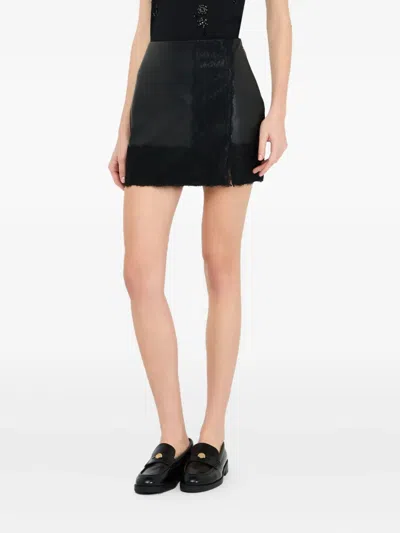 Liu •jo Coated Lace Mini Skirt In Black