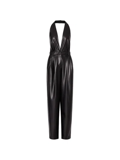 Liu •jo Coated-fabric Jumpsuit In Black