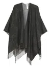 Liu •jo Poncho With Logo And Fringes In Gray