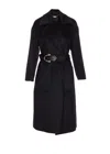 Liu •jo Knee-length Coat With Classic Lapel And Distinctive Buckle Detail In Black