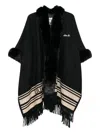 Liu •jo Fur-trimmed Striped Poncho In Black