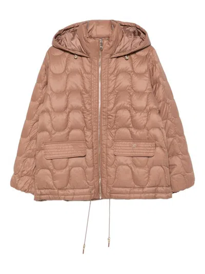 Liu •jo Hooded Quilted Jacket In Brown