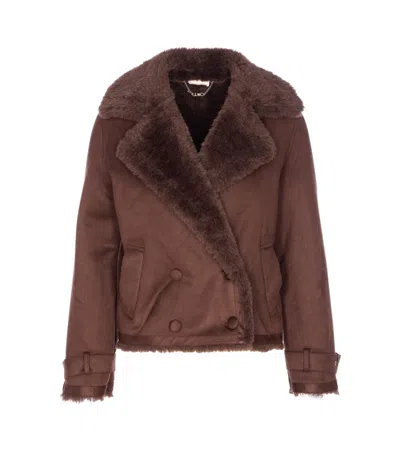 Liu •jo Double-breasted Jacket In Brown