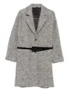 Liu •jo Herringbone-pattern Belted Coat In Gray