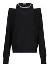 Liu •jo Cold-shoulder Embellished-neck Sweater In Black