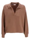Liu •jo Sweatshirt With Side Coulisse And V-neck In Brown