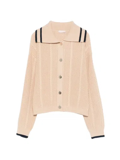 Liu •jo Collared Cable-knit Cardigan In Red