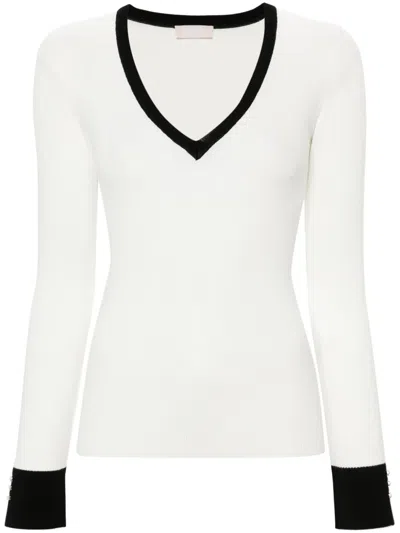 Liu •jo Contrasting-trim Ribbed Jumper In White