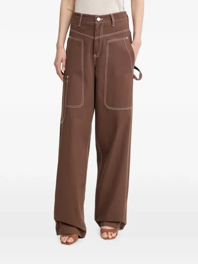 Liu •jo Contrast-stitch Carpenter Trousers In Brown