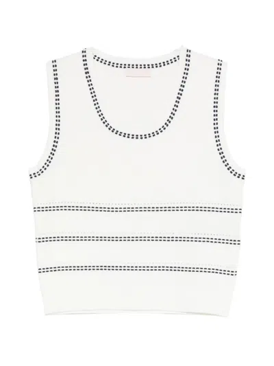 Liu •jo Contrast-stitch Knitted Top In White
