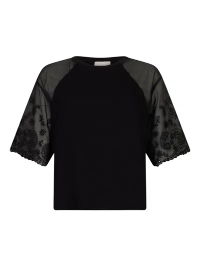 Liu •jo Cotton And Organza T-shirt In Black