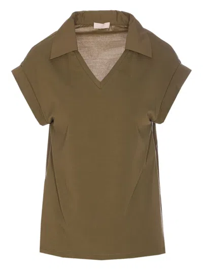 Liu •jo Embroidered Detail Back V-neckline Scalloped Hem Top In Green