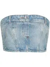 Liu •jo Rhinestoned Strapeless Cropped Top In Blue