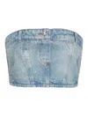 Liu •jo Rhinestoned Strapeless Cropped Top In Blue