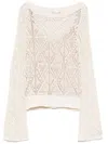Liu •jo Cotton Knit Sweater In Sand Beige With Openwork Pattern In Beige